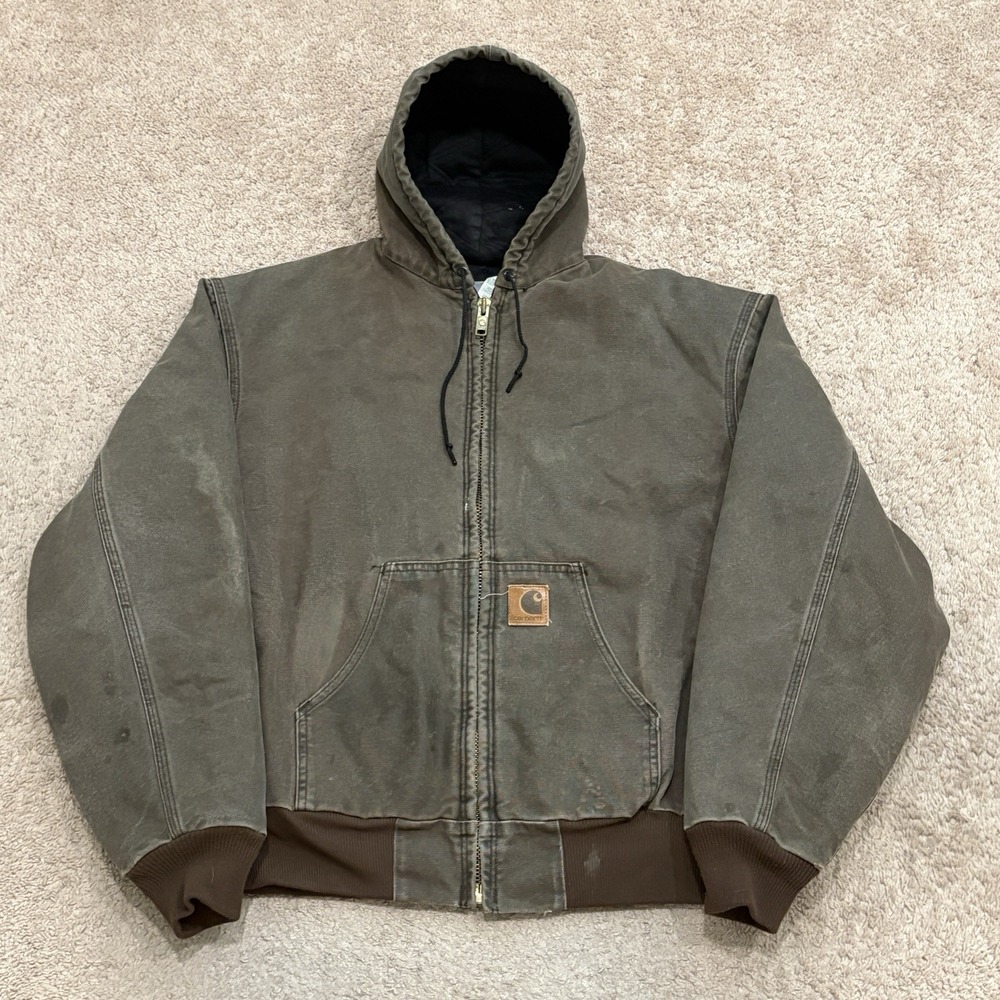 Vintage Carhartt Active Jacket Mens 2XL Brown Hooded Workwear Chestnut J68 CHT